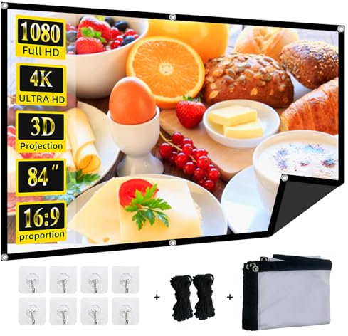 Foldable 84-inch Projector Screen,XINLEMY 4k 16:9 Anti-Crease Portable Washable Projector Backing Black Absorbs Light Movies Screens for Home Theater Backyard Indoor and Outdoor camping