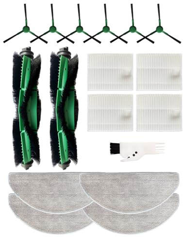 Yivy 17 Stück Zubehör Kompatibel mit IRobot Roomba 105 Combo/Roomba Combo Essential Y0112/Y011240/Y0110/Y0140/Y014020, Teiliges Set: 2 Hauptbürsten, 6 Seitenbürsten, 4 Filter, 4 Wischlappen, 1 Bürste