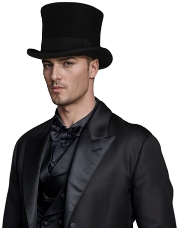 hatsXcaps Wool Felt Victorian Top Hat for Men & Women | Classic Formal Hat with Bow Band & Removable Feather | Vintage Western Style Taller Top Hat for Weddings and Events