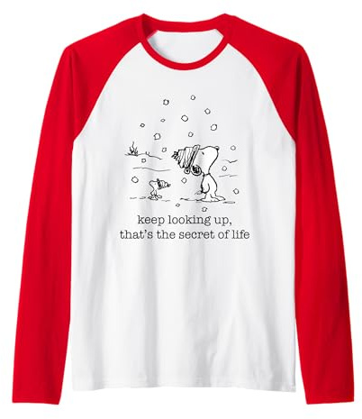 Peanuts - Snoopy and Woodstock Christmas Snowfall Raglan Baseball Tee