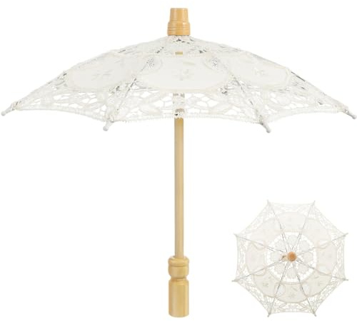 GALPADA Ombrello Con Pizzo Per Ombrello Da Sposa Ombrellone Ricamato Come Decorazione E Giocattolo Ombrello A Punta Con Impugnatura Ergonomica Per Foto Di Matrimonio E Celebrazioni