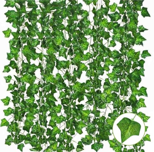 VISLANTE Lot de 12 guirlandes de lierre artificiel à suspendre - 210 cm - Plantes suspendues - Plantes artificielles - Pour chambre, balcon, jardin, fête - Vert