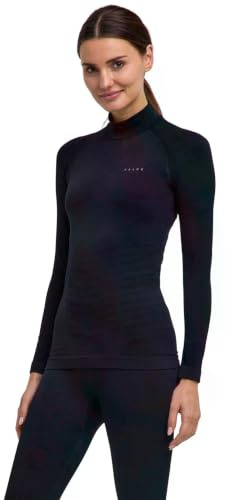 FALKE Women's Maximum Warm High Neck W L/s Sh Functional Yarn Quick Dry Base Layer Top 1 Piece, Black 3000, L