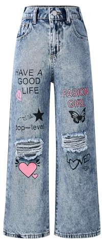 SEAUR Jeans Y2K Filles Jeans Déchirés pour Ados Filles Mode Pantalons en Denim Jambe Large Baggy 140