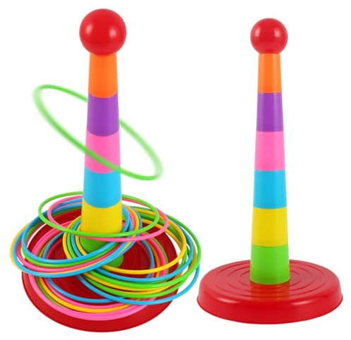 Falafoty Jeu de Lancer d'anneaux pour Enfants avec 18 Anneaux, Jeu de Lancer et Activité Coloré, Jeux de Jardin Extérieur Intérieur Équipement de Jeu pour Enfant Adulte Jouet de Jeu de Lancer Anneaux