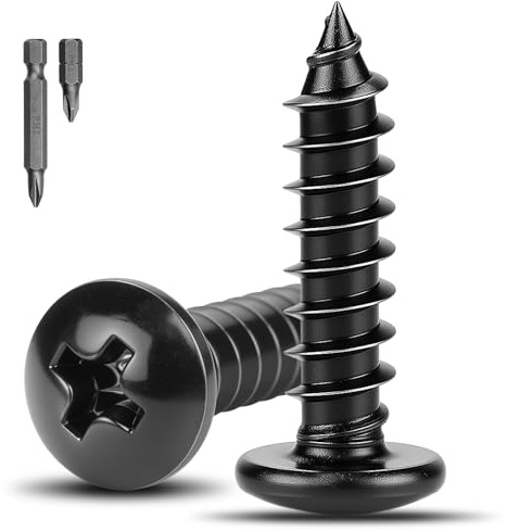 XRXYMQ 110 Pcs Black Screws M4 x 25 mm Round Head Screws Wood Black Self Tapping for Furniture Woodwork Repairs