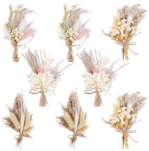 Set med 8 torkade miniblommor, torkade blombuketter, små torkade blommor buketter torkade blommor, dekoration, fotoram, gör-det-själv, bröllopsdekoration, hemmafest