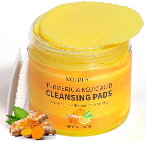 Turmeric Kojic Acid Cleansing Pads,60 Exfoliating Face Pads,Deep Clean Pores,Improving Dark Acne Marks,Oil Control,Rich In Vitamin C Freckle Removal Pad,All Skin Ttypes