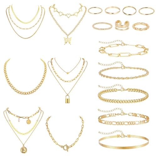 TYXHXTF 18 Stück Schmucksets für Damen, Goldschmuck Und Silberschmuck: Modeschmuck Schmuckset, Schmucksets für Damen, Women's Jewellery Sets, Schmuckset Gold