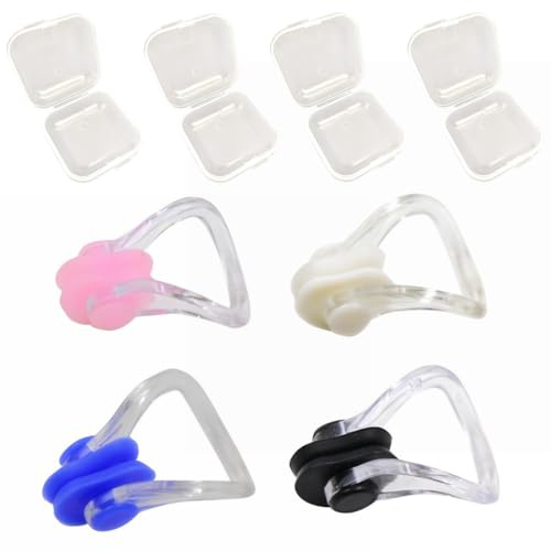 JEYORZY 4 Piezas Juego de pinzas nasales de silicona reutilizables, Pinza Nariz Natación, Pinza Nariz Natación Adulto, con Caja De Almacenamiento, Pinzas para la nariz para natación antideslizantes