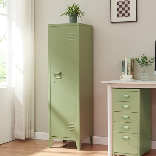 [en.casa] Casillero Metálico Kurikka con 2 Llaves Guardarropa Armario de Taquilla con 3 Compartimientos Cerradura Magnética y Patas 137 x 38 x 38 cm Acero - Verde Oliva