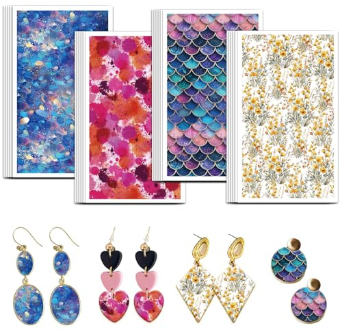 OLYCRAFT 24pz 4 Stile Carta da Trasferimento in Argilla con Squame di Sirena Carta da Trasferimento per Paillettes Polimeriche con Fiori per Orecchini in Argilla Creazione di Gioielli