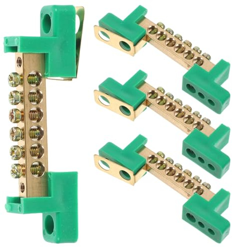 WATIIFUFU Barre de Mise la Terre Électrique 6 Positions 6x9 Mm Bornier en Cuivre Vert 4 Pcs pour Tableau Électrique Domestique et Industriel, Borne à Vis, Barre Omnibus de Mise la Terre
