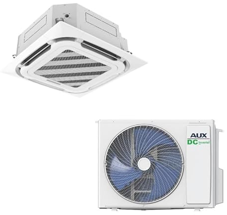 AUX A++ Klimaanlage Set mit Deckenkassette 12000 BTU (3,5 kW) - Außengerät 12000 BTU - R32 Kältemittel - 360° Luftverteilung - Weiß - leise Deckenklimaanlage zum Kühlen & Heizen für Büro & Gewerbe