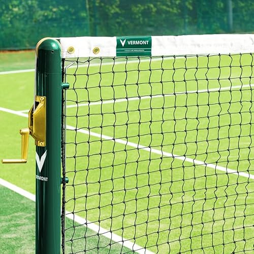 Vermont 42ft Tennis Net Regulation Doubles Size 2mm HDPE Net with PVC Steel Headline Wire, UV Treated Rot-Proof Construction & Quad-Stitched Headband