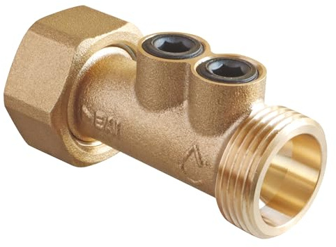 SOMATHERM FOR YOU, Clapet antipollution double purge NF - Ecrou tournant Mâle 20/27 - Laiton brossé - Longueur 58 mm - Protection réseau eau potable - Montage toutes positions