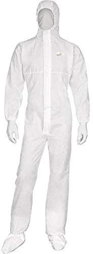Delta Plus DT215 - Tuta usa e getta con cappuccio, 100% SMS, tipo 5/6, colore bianco, taglia L