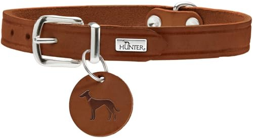 HUNTER AALBORG - Collare per cani, in pelle, semplice, resistente, confortevole, 52 (M), colore cognac