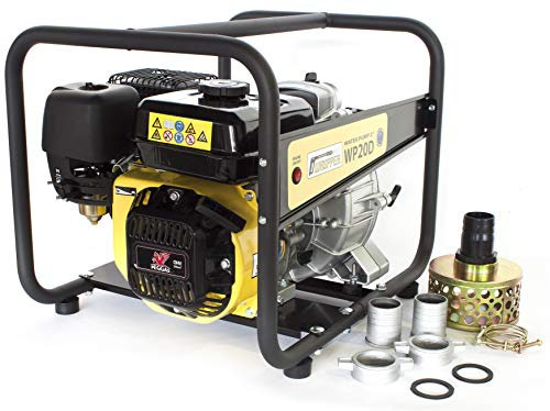 ✦ WASPPER WP20D-P ✦ Pompe à eau sale robuste et portative avec un débit de 30 000 l/h ✦ Hauteur de refoulement de 28 m ✦ moteur à essence 4 temps de 3600 tr/min et accessoires inclus
