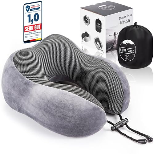 SilverRack Nackenkissen Flugzeug [grau] Nackenhörnchen Erwachsene - Nackenkissen Auto - Reisekissen Memory Foam - waschbar (samtweich & atmungsaktiv) - Flugzeug Kissen für erholsames Reisen