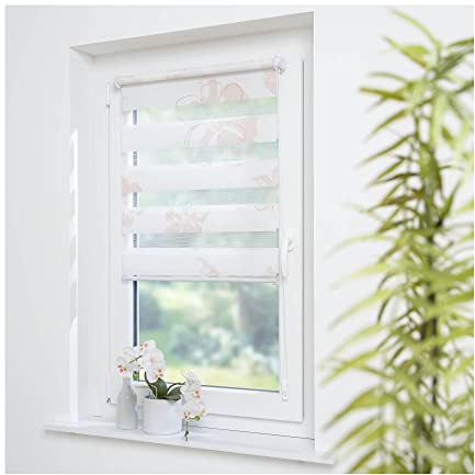 ourdeco® Doppel-Rollo, Duo Rollo Klemmfix / 90 x 210 cm mit Druckmotiv Blume/lichtdurchlässig, Blickdicht/Klemmen, Montage ohne zu Bohren, Smartfix, Klemmfix, Easy-to-fix