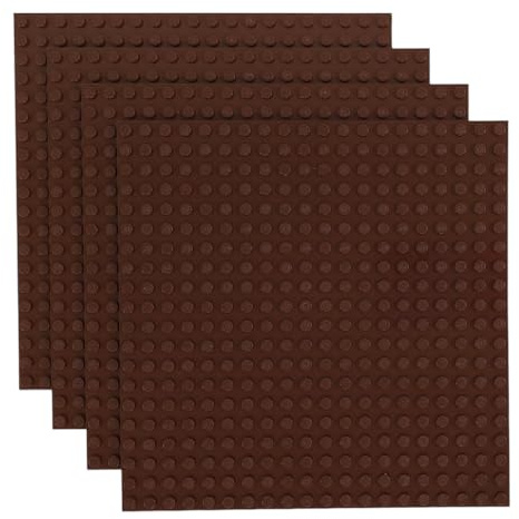 Q-Bricks Classic Bauplatten | 20x20 Noppenanzahl | 16 * 16 cm | Kompatibel mit Meisten Marken | 4 STK. im Set | Farbe: Nussbraun