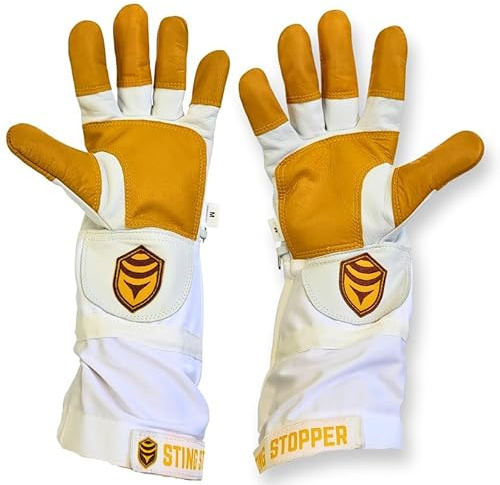 Sting Stopper Heavy Duty Beekeeping Gloves Men Women, Goat Skin Bee Gloves with Short Canvas Cuffs, Sting Proof Bee Keeping Gear | Beekeeper White, 2X-Large