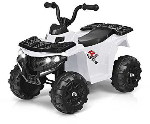 DREAMADE Quad Électrique pour Enfants avec Phare et Musique, Mini Véhicule Rechargeable avec Batterie 6V, Bouton Avant/Arrière, Siège Confortable, pour Enfants de 3 à 6 Ans, Charge 25 kg (Blanc)