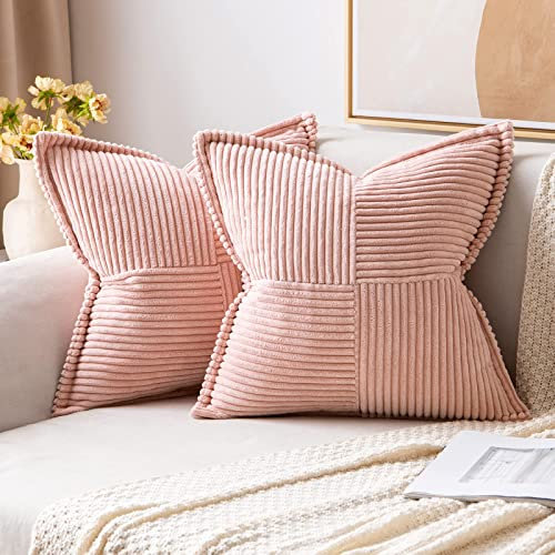 MIULEE 2er Set Kordsamt Kissenbezüge Samtkissen Weich Dekokissen Dekorativ Kissenbezug Modern Kissenhülle Sofakissen Zierkissen Couchkissen für Wohnzimmer Schlafzimmer Rosa 50x50 cm