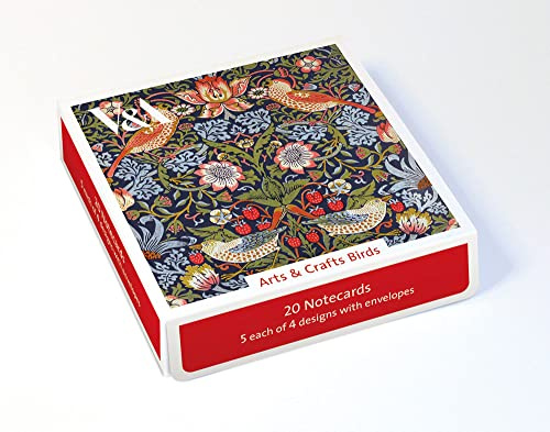 Museums & Galleries - 20 tarjetas de notas y sobres en caja (V&A - Artes y manualidades pájaros) ETE047