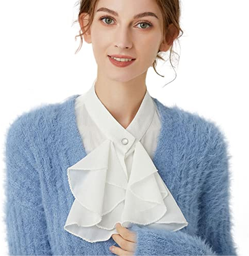 NiceYnn Detachable Vintage Elegant Stand Bowknot Shirt Collar Sweet Bow Tie | Chiffon Fake Half Shirt Blouse Collar for Women Girl Office Work Dickey Tops, Fashion Outfit Styling Decorative Layering