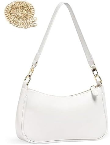 GWAWG PU-Leder-Umhängetasche für Damen, Clutch-Handtaschen mit Kette, Schultertasche für Damen, kleine Umhängetasche mit Reißverschluss, weiß, 26 x 7 x 15 cm