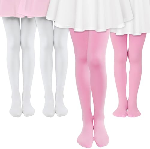 MK MATT KEELY 4 Paires Collant Fille Collant Opaque Rose Blanc Enfant Fille Collant Danse Classique Legging Ballet 80 Deniers,6 7 8 Ans