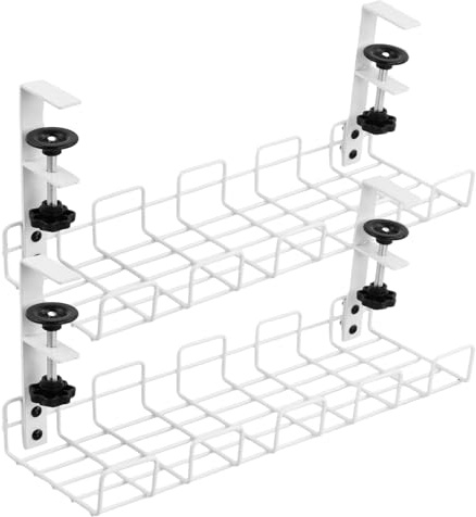 Mapille 2er Kabelmanagement Schreibtisch, Kabelkanal Ohne Bohren, Klemmbarer Metall Kabelkorb, Kabelwanne Untertisch für Büro Tisch