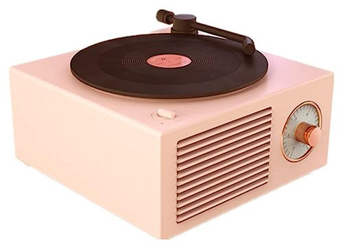 Reapyyt Haut-parleur Tourne-disque Compatible avec Bluetooth V5.0 Platine vinyle Haut-parleur Portable Stéréo Vintage Rose