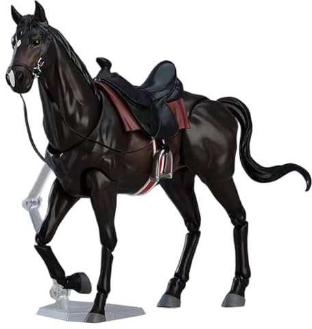HoveeLuty Figuras de Caballo con Silla de Montar, Cabestro y Cuerda guía, 20 x 13 cm, articuladas, Juguete Realista y fácil de Montar para entusiastas, Color Negro.