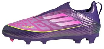 adidas Unisex Kids' Bota de fútbol F50 League Laceless césped Natural seco (niño), Purple/Cloud White/Lucid Lemon, 36 2/3