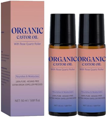 Organic Castor Oil With Rose Quartz Roller, Roller Ball Castor Oil, Natural Ingredients, Gently Nourishes the Skin, Body Care & Moisturising, for Hair & Body