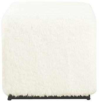HomePop Cube Ottoman - White Faux Fur