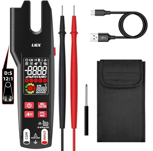 Jotekonoby Open Jaw Digital Multimeter with Infrared Thermometer and Non- Voltage Detection, Rechargeable AC DC Current Clamp Tester for VFC Function,