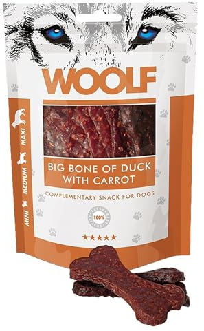 Snack per cani dental stick per cani premietti addestramento masticativi lunga durata osso pulizia denti cane al gusto anatra e carota 100 g | WOOLF