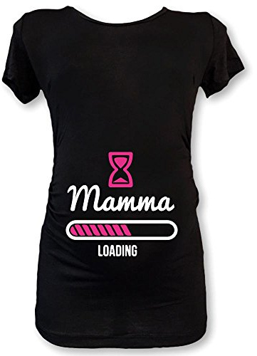 Babloo T Shirt Maglia Premaman Mezza Manica Mamma Loading Nera Femminuccia XL (FM-20)