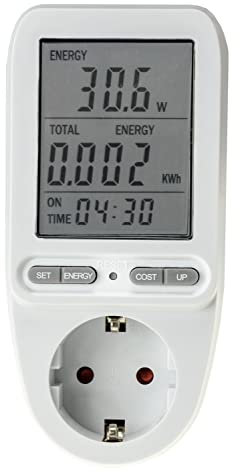 Energiekostenmessgerät Stromzähler Verbrauchszähler für Steckdose - mit Display bis 3600 Watt Tarif einstellbar Stromkosten Kontrolle Weiß
