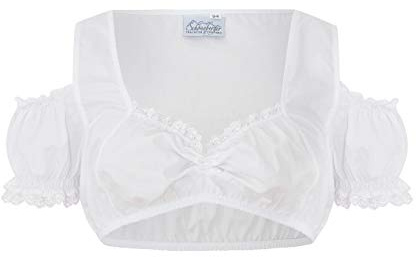 Schöneberger Trachten Couture Blouse Classique Dirndl Karin sans épaule avec Bretelles - Chemisier Dirndl Dame avec Dentelle Blanc (40, Blanc)
