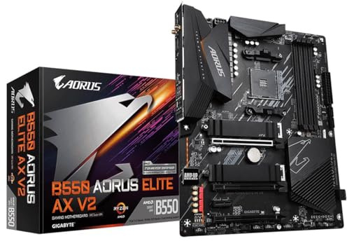 GIGABYTE B550 AORUS Elite AX V2 AMD AM4 ATX Motherboard, Supports Ryzen 5000/4000/3000 Processors, DDR4, 12+2 Power Phase, 2X M.2, PCIe 4.0, Front USB-C, WIFI6, 2.5 GbE LAN, Q-Flash Plus, RGB Fusion