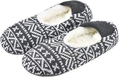 VAGUKU Mens Cozy Soft Sole Slipper Socks With Non Skid Bottoms, Warm Slipper Socks With Grippers For Men, Fuzzy House Slippers(Gray Lattice, 10-13)