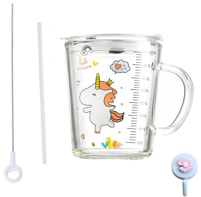 Taza de Leche con Pajita, Tazas Medición Vaso Leche con Tapa Resistente al calor para jugo de leche para microondas,400 ml - caballo