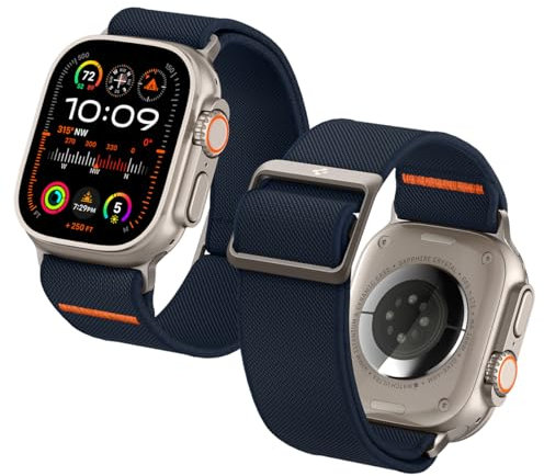 Spigen Lite Fit Ultra Armband Entwickelt für Apple Watch Ultra 2/1 49mm, Serie 10 46mm und Serie 9/8/7/6/5/4/SE 45mm,44mm Einstellbare Nylon-Solo-Strap - Marineblau