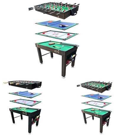 KICK Quad 48 4-in-1 Multi Game Table (Brown) – Foosball, Billiards/Pool, Glide Hockey & Ping Pong