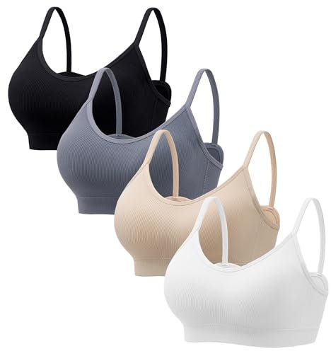 HBselect 4 Pack Sports Bra for Women Comfort Wireless Seamless Bras Padded T-Shirt Bralettes Cami Bras for Ladies Girls Vest Style Athletic Wirefree Wrap Chest Crop Top for Yoga Fitness Exercise